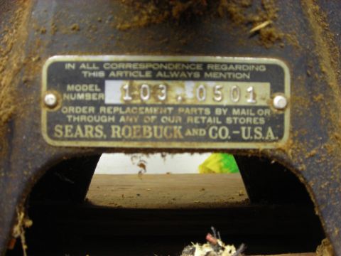 1995 Ford Bronco - Close-up of a Sears, Roebuck and Co. identification plate with model number 103.0501.