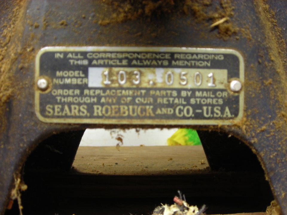 Sears, Roebuck and Co. model number plate with model number 103.0501