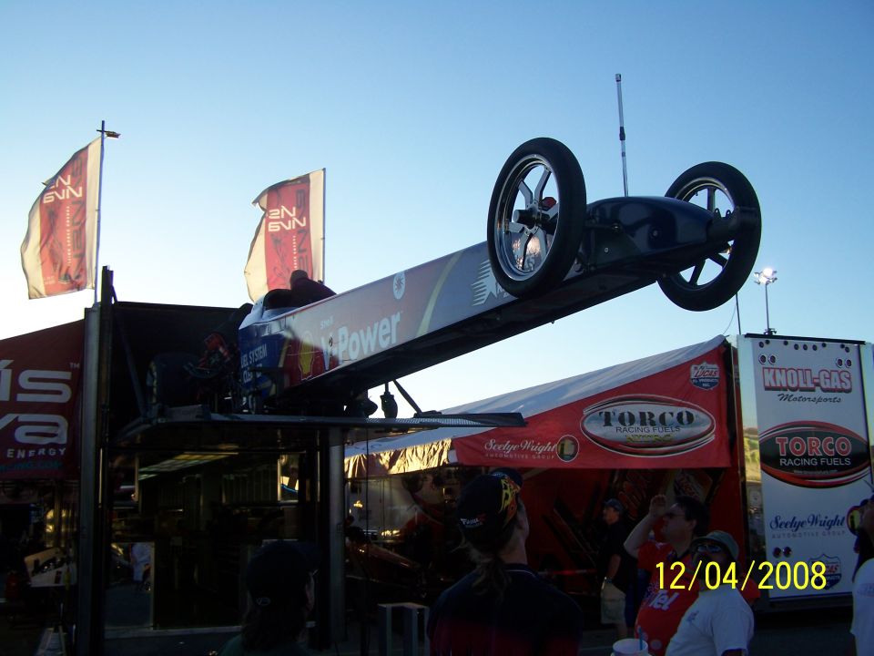 Dragster on lift with "iPower" livery