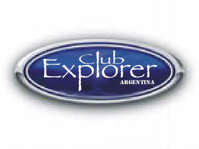 Blue oval logo with chrome border reading Club Explorer Argentina