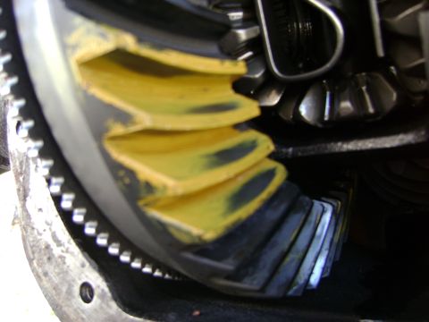 1994 Ford Bronco - Differential gears show wear patterns with yellow and black markings, indicating their operation.