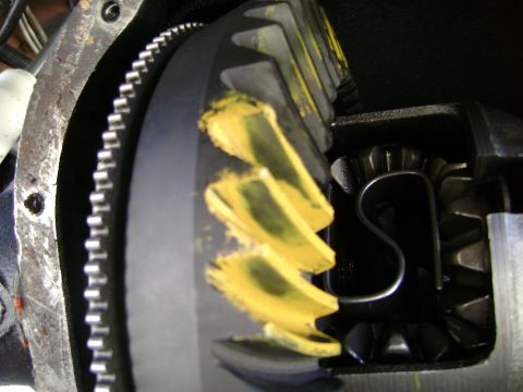 1994 Ford Bronco - Differential gears showing marking compound application for pattern analysis.