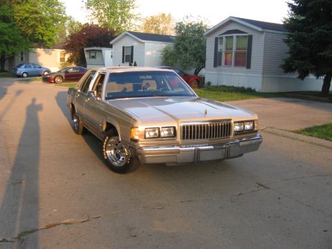 1988 Mercury Grand Marquis - A gold 1988 Mercury Grand Marquis is parked on a residential street with houses in the background.