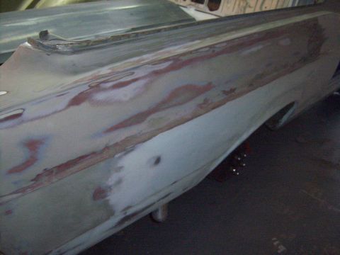 1967 Ford Ranchero - trim holes welded closed, dent pulled, brows straightened and lots of z-grip filler...