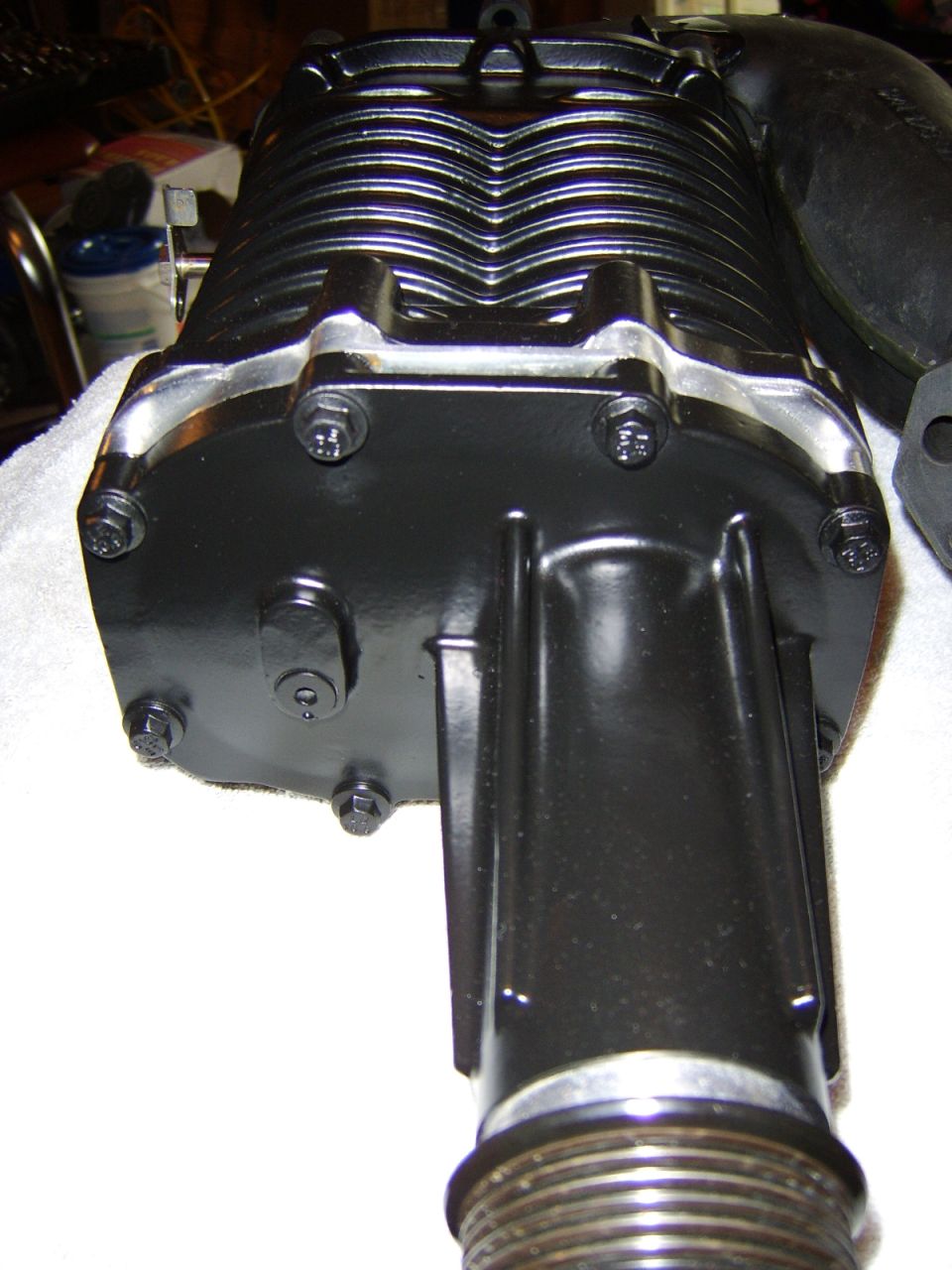 After paint.

I painted the blower satin black and used a satin clear coat to protect it.

The fasteners were replaced with stainless socket button head bolts for looks
