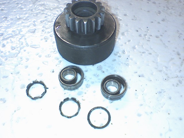 Starter clutch assembly with gear and bearings