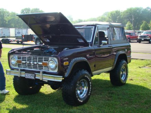 1994 Ford Bronco - A classic Ford Bronco is displayed with its hood up, revealing the engine bay.