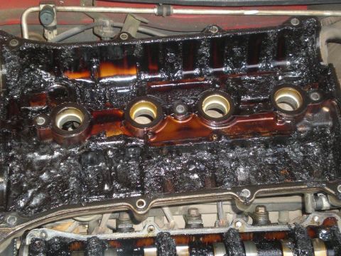 1995 Ford Probe - Severe sludge accumulation on an engine valve cover indicates significant internal engine issues.