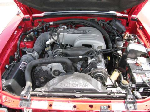 2003 Mercury Marauder - Close-up view of a V8 engine bay, showing the engine, air intake system, and radiator fan.
