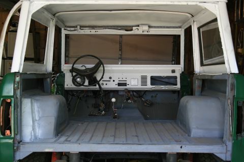 1974 Ford Bronco - Interior view of a 1974 Ford Bronco, ready for restoration.