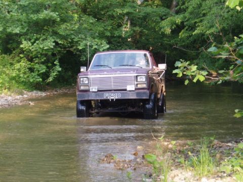 1980 Ford Bronco - This 1980 Ford Bronco navigates a shallow stream surrounded by lush greenery.