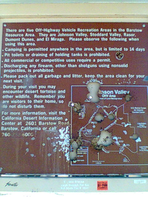1978 Jeep Cherokee - This sign provides information about off-highway vehicle recreation areas in the Barstow Resource Area and a map of Johnson Valley.