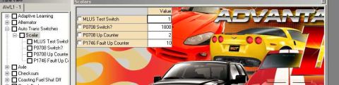 1997 Ford Taurus - A screenshot of a computer program shows a list of vehicle tuning options on the left and a table of scalar values on the right, overlaid w…