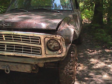 1980 Dodge Magnum - This Dodge pickup truck shows significant damage to its front end and fender.
