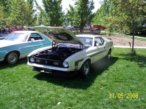 1972 Ford Ranchero - This 1971-1973 Ford Mustang is displayed with its hood open, revealing the engine bay.