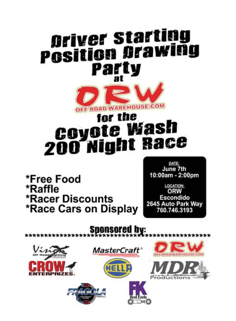 1968 Ford Mustang - Promotional event flyer advertising an off-road race party with date, location, sponsors and giveaways.