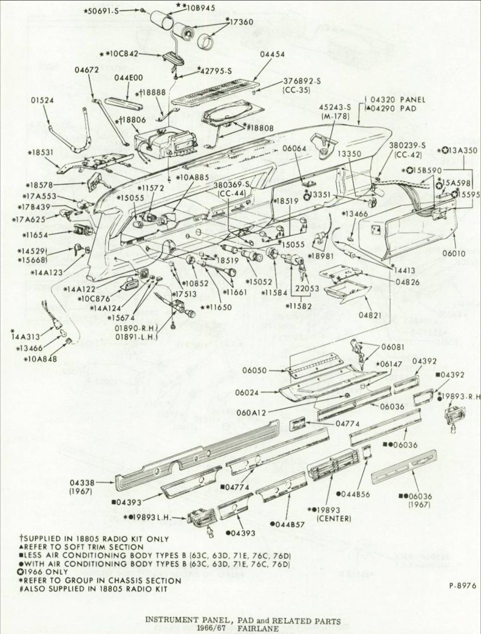 Ford instrument panel parts diagram for 1966-67 Fairlane