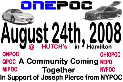 1993 Ford Probe - A graphic advertises an event on August 24th, 2008, two sports cars and various club names.