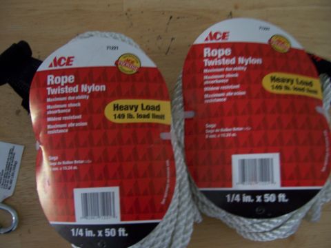 1991 Ford Bronco - Two spools of Ace brand twisted nylon rope are shown, each rated for a heavy load of 149 lbs.