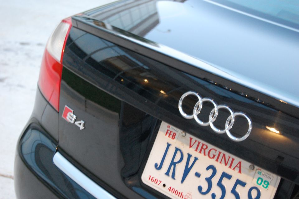 Black Audi S4 rear with Virginia license plate JRV-355