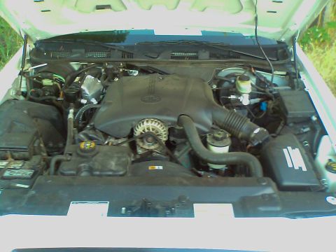 2000 Ford Crown Victoria - Engine bay of a 2000 Ford Crown Victoria, showing the V8 engine and associated components.