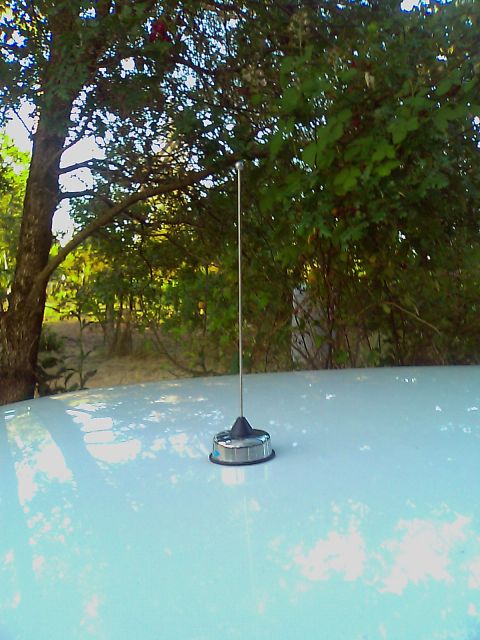 2000 Ford Crown Victoria - A close-up of a car antenna mounted on the roof of a white vehicle.
