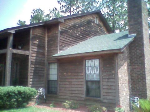 1992 Ford F-150 - A wooden house with a brick chimney and a green roof is seen under a bright sky.