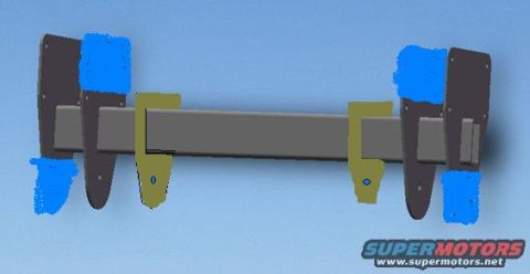 1990 Ford Bronco - Rendered 3D CAD model of a crossmember and bracket assembly, not a classifiable diagram.