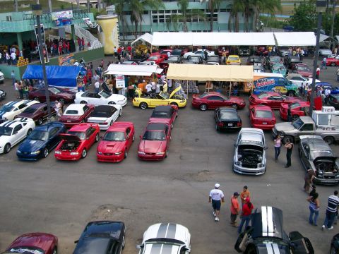 2001 Ford Mustang - Many Ford Mustangs are on display at a car show in Puerto Rico.
