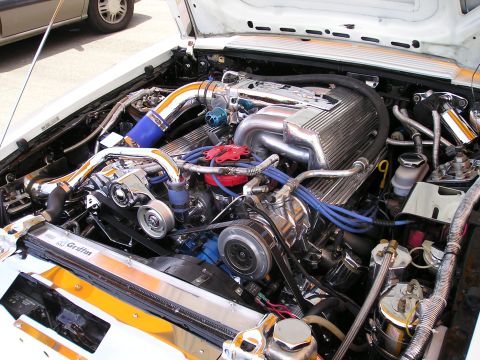 2001 Ford Mustang - Customized engine bay polished components and aftermarket radiator.