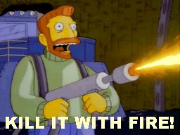1996 Ford Bronco - A cartoon reaction image of an animated character firing a flamethrower, captioned 'KILL IT WITH FIRE!' in white block text. No vehicle or…