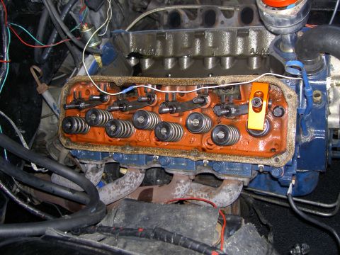 1972 Ford Ranchero - Close-up view of an engine's internal components with the valve cover removed.
