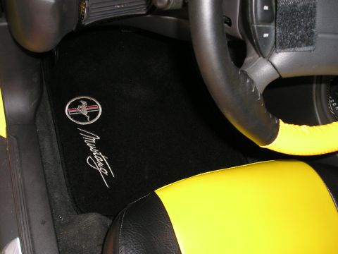 2001 Ford Mustang - Custom floor mat with Mustang badging and script is visible inside a vehicle.