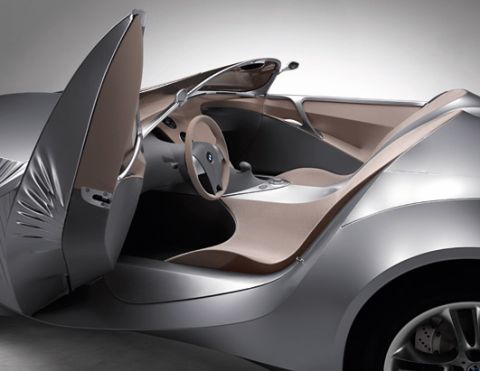 2001 Ford Crown Victoria - Interior view of a concept car with its door open, revealing the seats and dashboard.