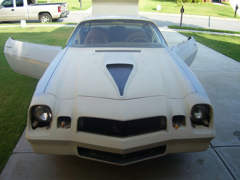 1979 Chevrolet Camaro front view, doors open, primer finish