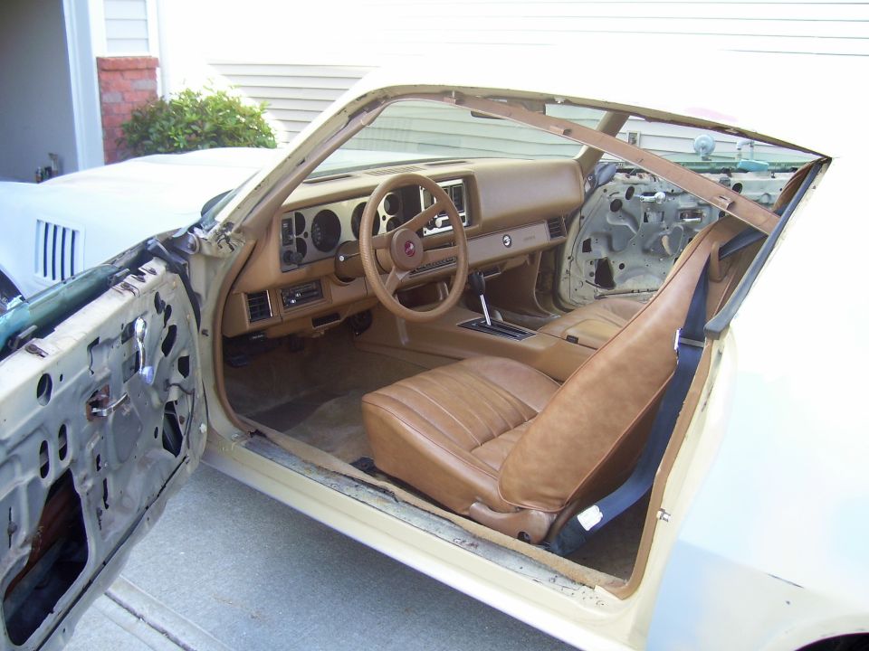 1979 Chevrolet Camaro interior, tan seats, door panels removed