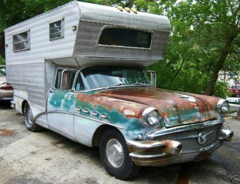 1991 Ford Crown Victoria - Custom camper built on a 1956 Buick Century chassis, heavily weathered.