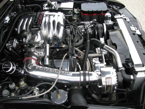 2003 Mercury Marauder - Engine bay with chrome intake manifold and supercharger visible.