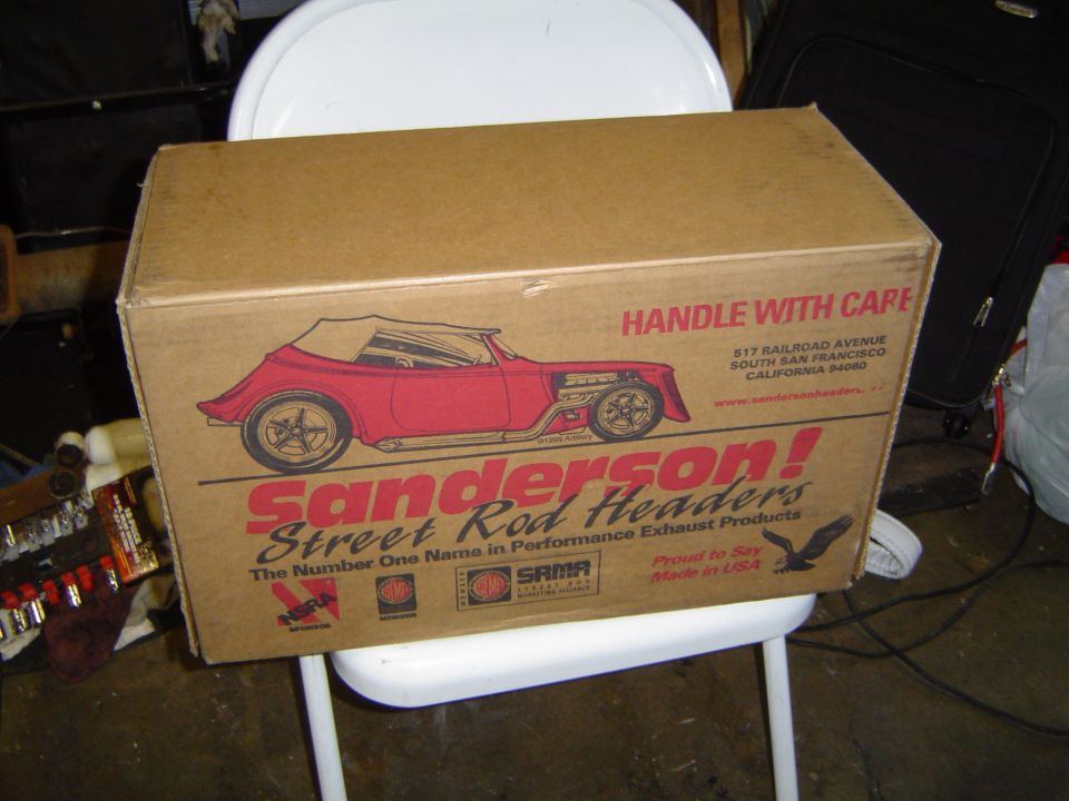 Sanderson Street Rod Headers box showing a red hot rod illustration and product details