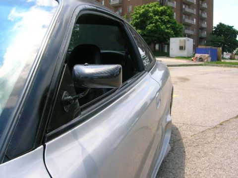 1994 Mazda MX-6 - Close-up of the custom made Carbon Fibre sideview mirror
