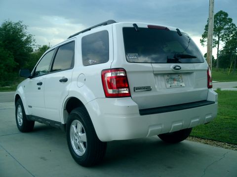 2008 Ford Escape - The rear of a white Ford Escape is shown parked on a concrete surface with a grassy area and trees in the background.
