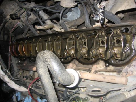 1989 Ford Bronco - The internal components of an engine's valve train are shown in this close-up view.