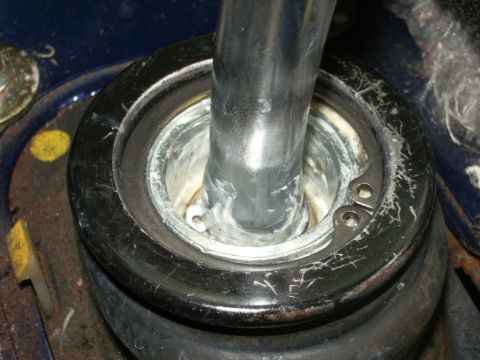 1995 Ford Probe - Detail of a car's short shifter mechanism, likely during installation or maintenance.