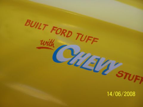 1972 Ford Ranchero - This vehicle features custom paint with the slogan "BUILT FORD TUFF with CHEVY STUFF" and a date stamp of 14/06/2008.