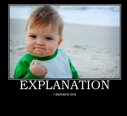 2000 Mercury Grand Marquis - Demotivational poster a baby on a beach with text 'EXPLANATION I demand one'.