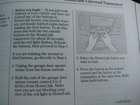 1993 Ford Probe - Instructions detail how to program a HomeLink Universal Transceiver for a garage door opener.