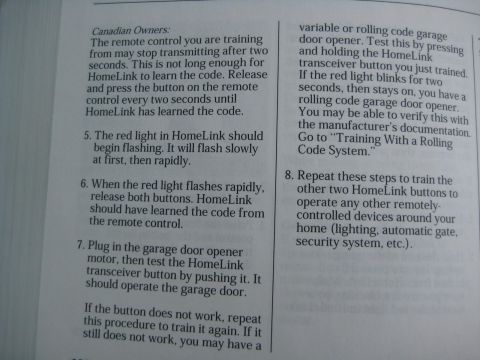 1993 Ford Probe - Instructions for training a HomeLink remote control for garage door openers are shown on this document page.