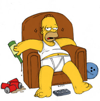1991 Ford Crown Victoria - Homer Simpson appears to be relaxing after a long day, with a bottle and some cans scattered around him.