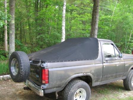 1993 Ford Bronco - Custom made boat canvas Fastback style soft top, no rear window. Snaps attached to body.