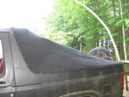 1993 Ford Bronco - Custom made boat canvas Fastback style soft top, no rear window. Snaps attached to body.